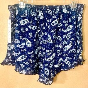 Sale! NWT Skorts Large Patrons of Peace Ruffle Shorts Flowy Skirt Blue Paisley